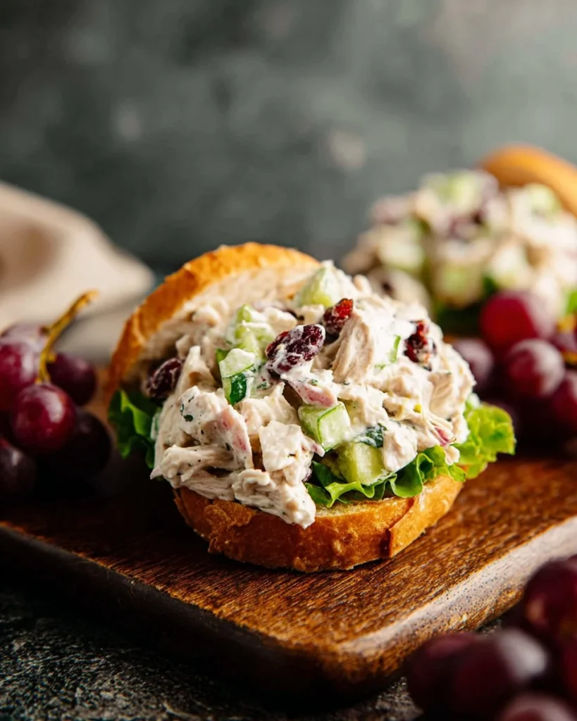Delicious classic chicken salad served in a bowl with fresh vegetables.