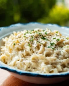 Delicious Cottage Cheese Alfredo served on a plate with garnish