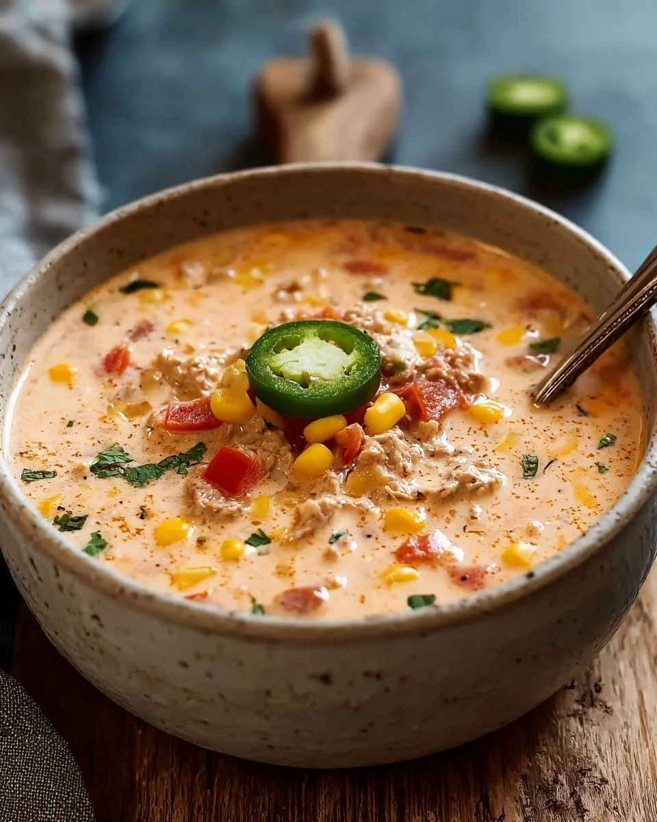 Bowl of creamy cowboy soup with Tex-Mex ingredients and spices