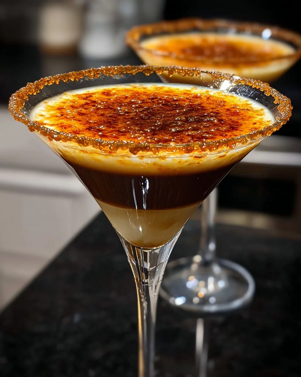 Delicious Crème Brûlée Martini cocktail served in a stylish glass