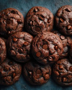 Delicious double chocolate chip cookies with rich chocolate chunks