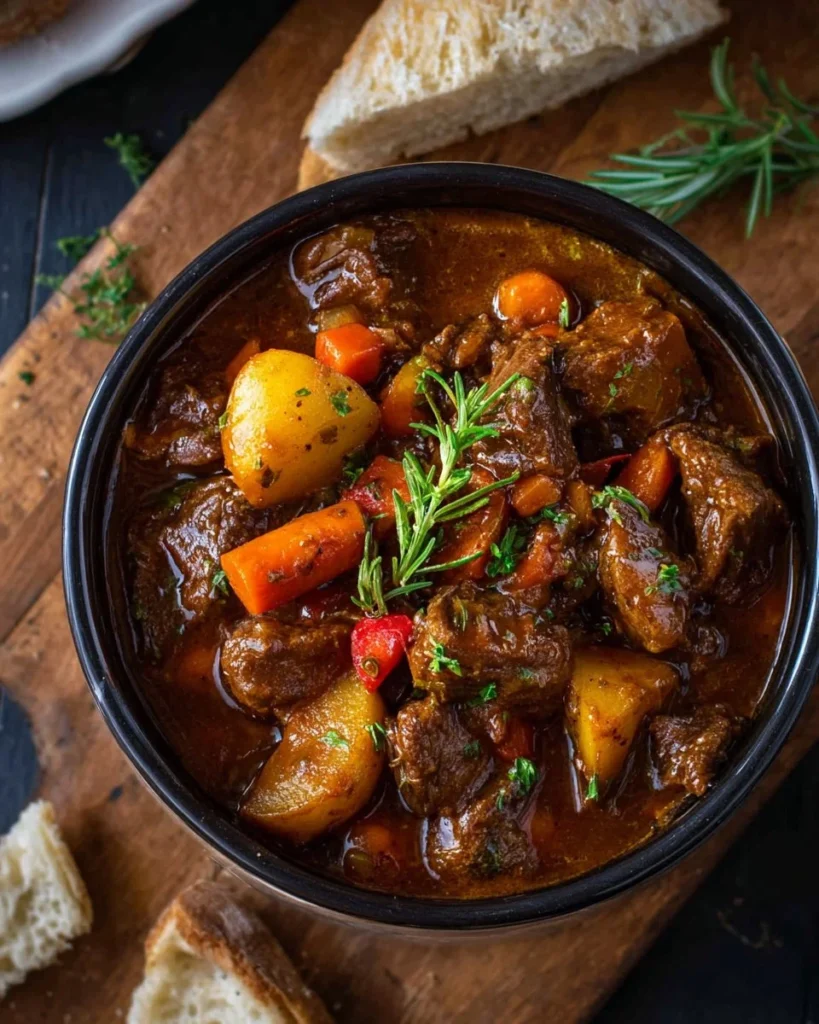 Delicious easy Dutch oven beef stew prepared with fresh ingredients.
