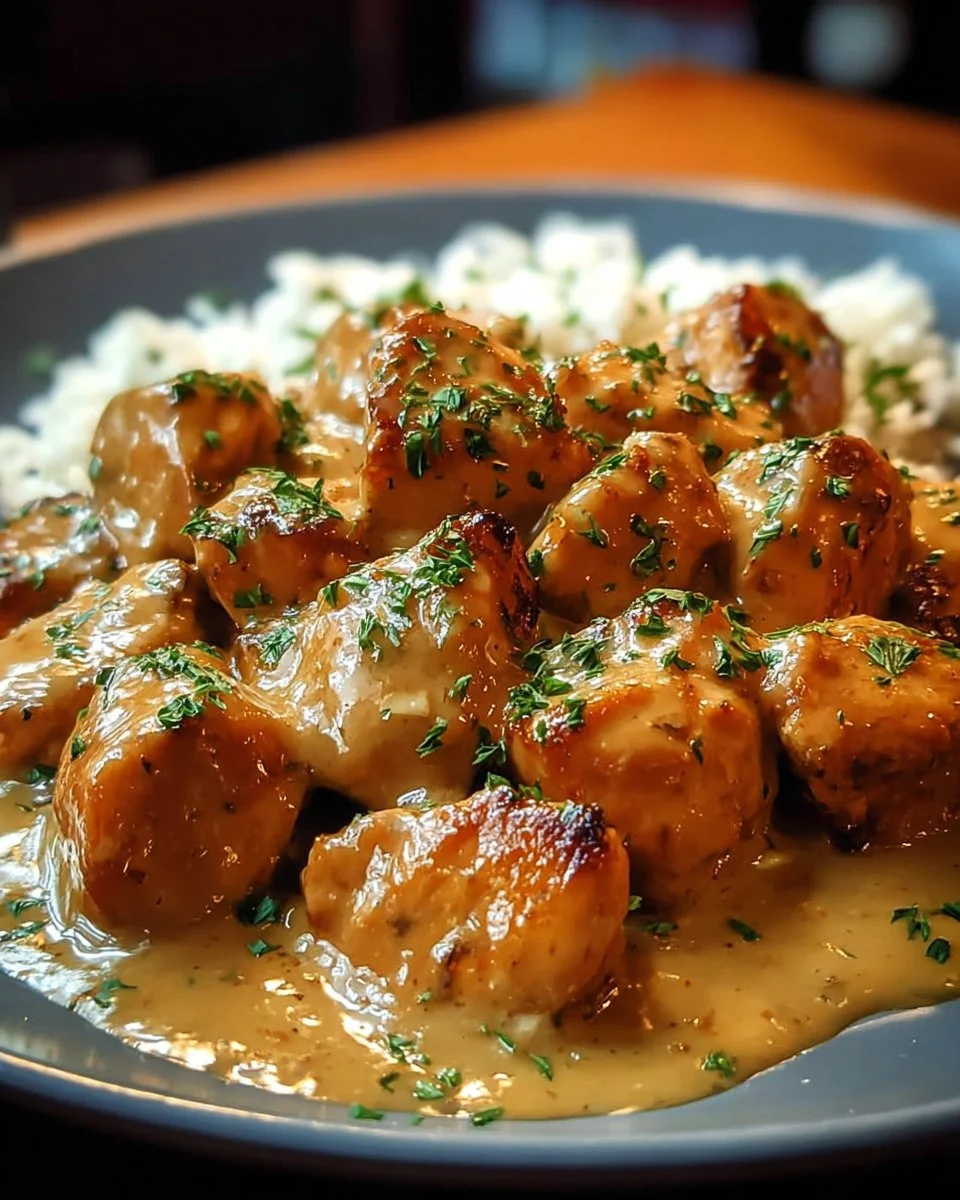 Delicious Texas Roadhouse butter chicken served with rice and herbs.