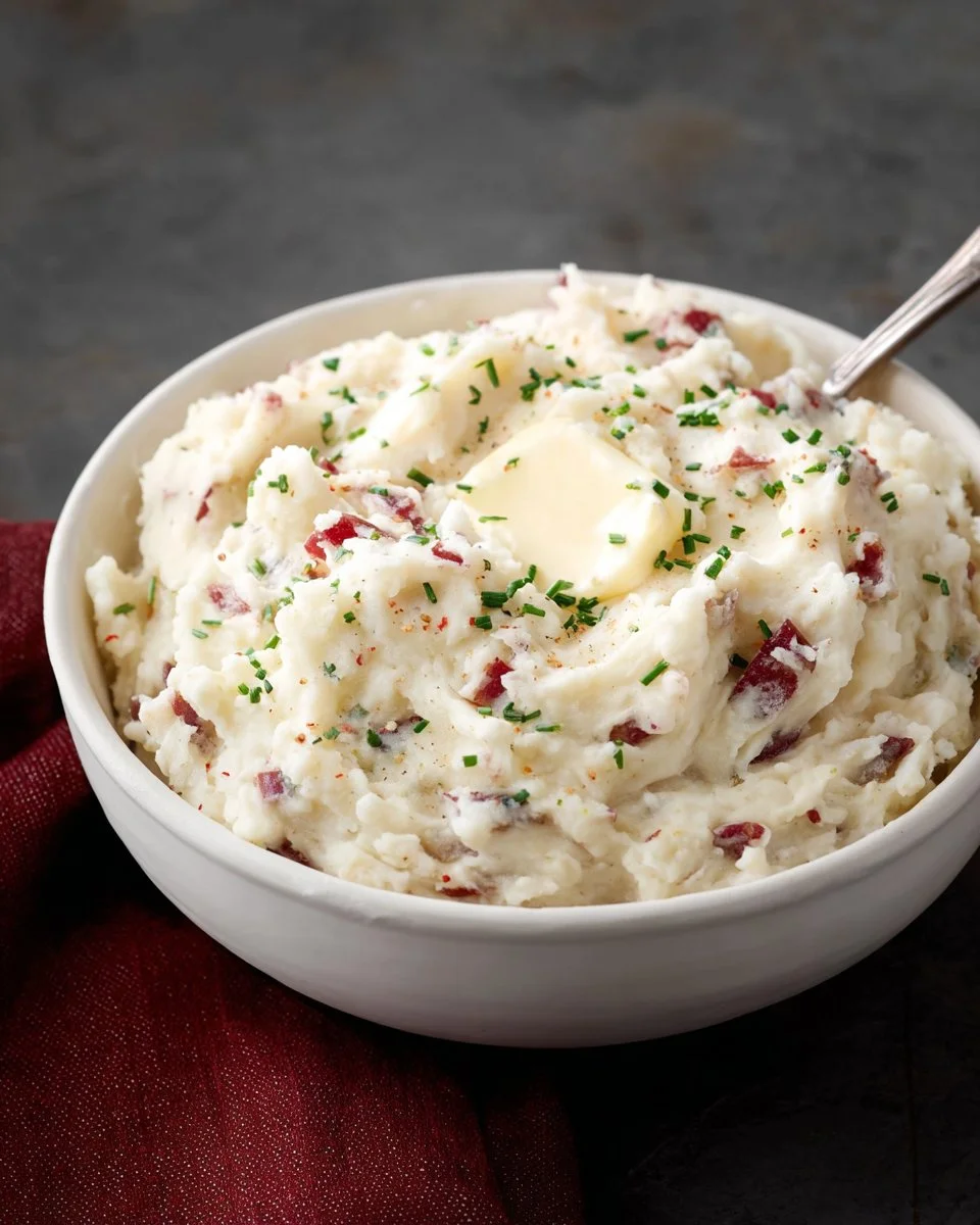 Delicious garlic mashed red potatoes served in a bowl