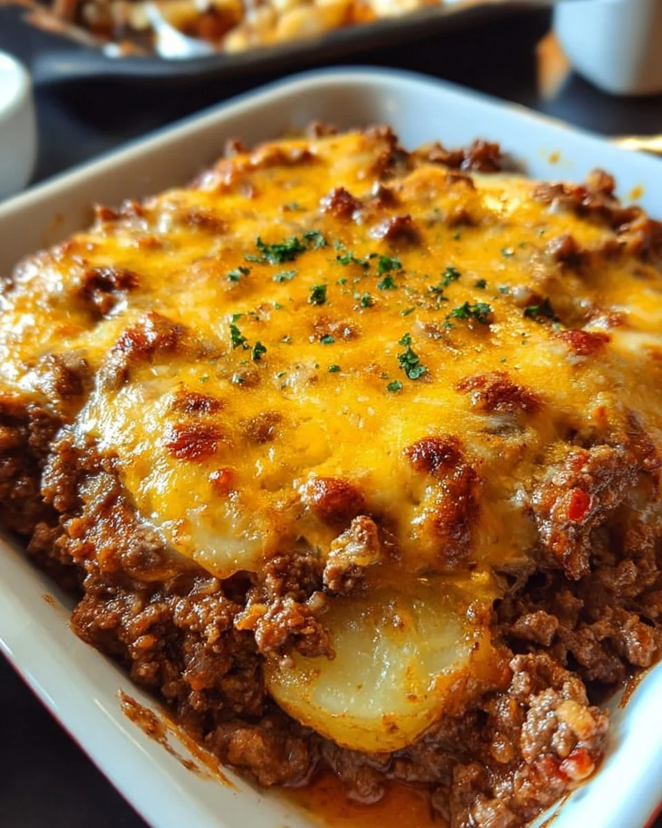 Delicious Hobo Casserole with ground beef, vegetables, and cheese baked to perfection.