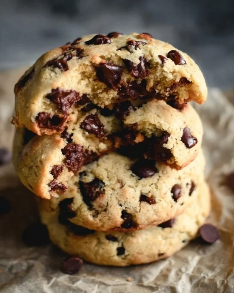 Thick homemade chocolate chip cookies on a cooling rack
