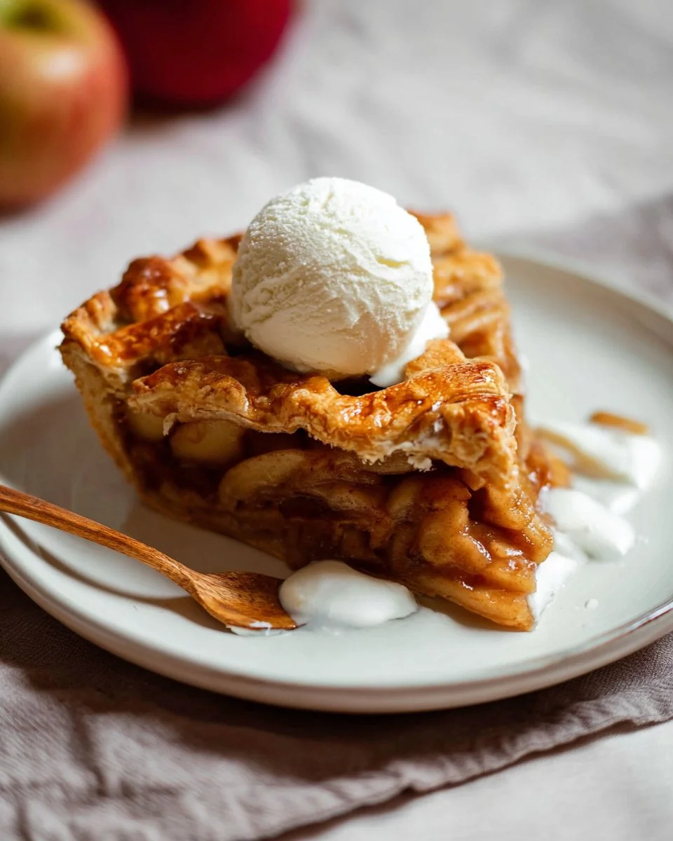 Slice of Apple Pie à la Mode with ice cream on top