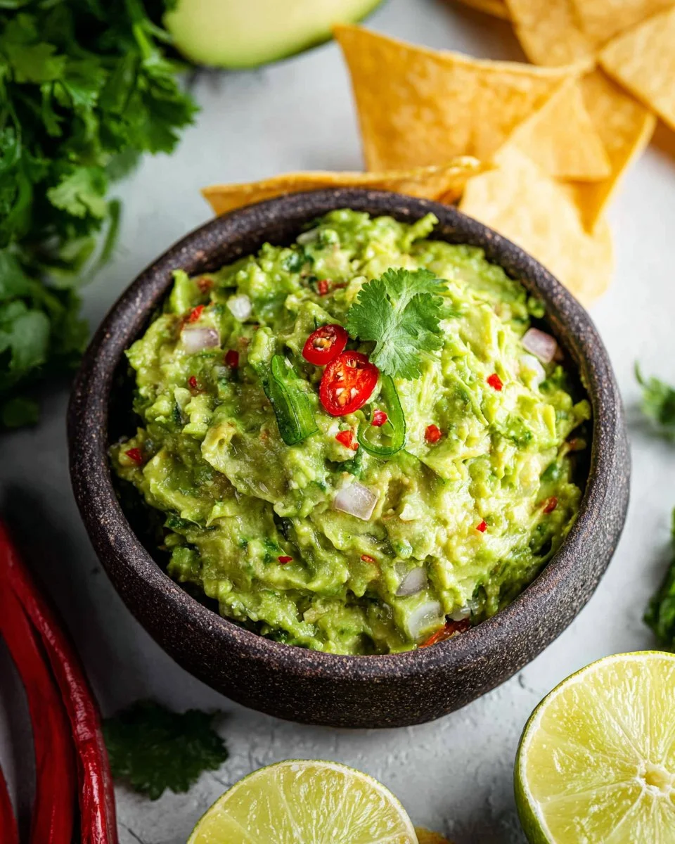 Bowl of fresh guacamole with cilantro and lime, showcasing the best guacamole recipe