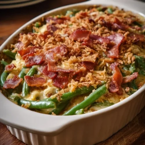 Cheesy Bacon Green Bean Casserole with Cream Cheese 2 Cheesy Bacon Green Bean Casserole with Cream Cheese