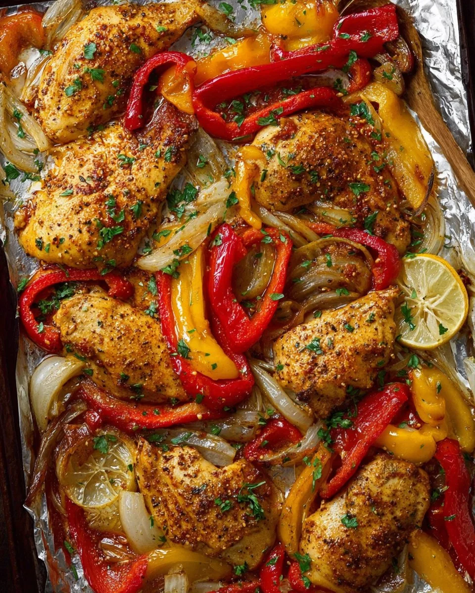 Easy Sheet Pan Italian Chicken with colorful peppers and herbs
