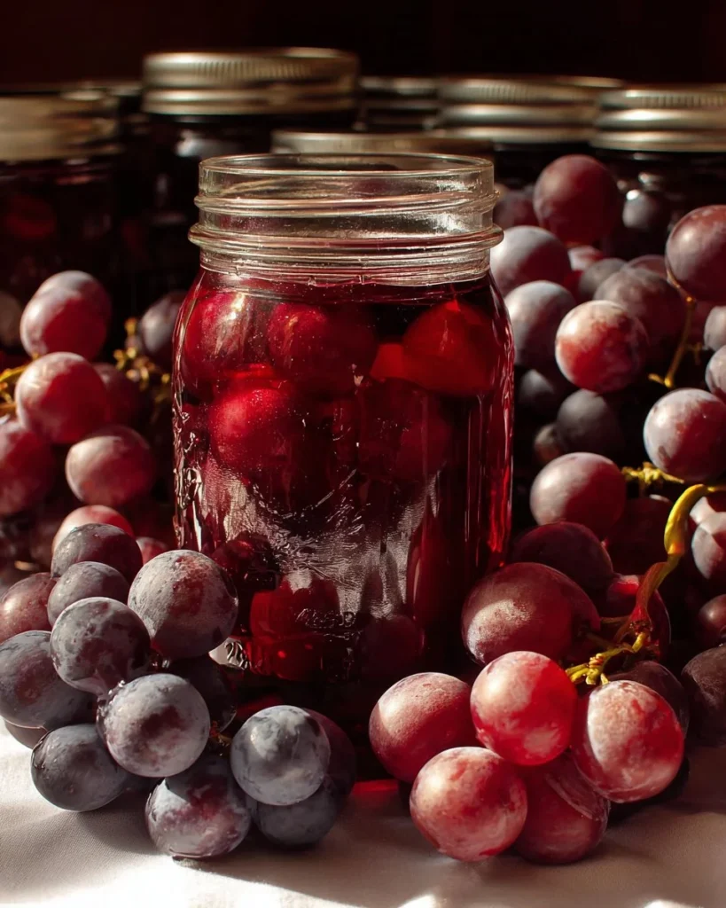 Bottle of homemade grape juice made from fresh grapes
