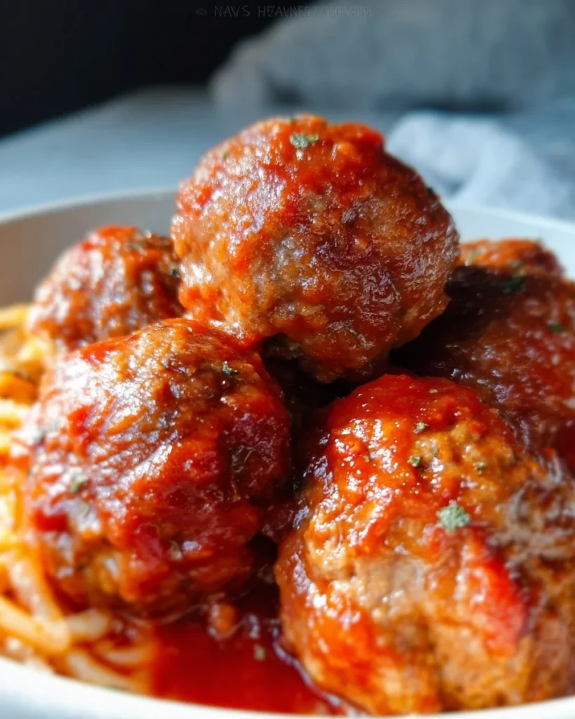Delicious homemade meatballs cooking in the oven to perfection.