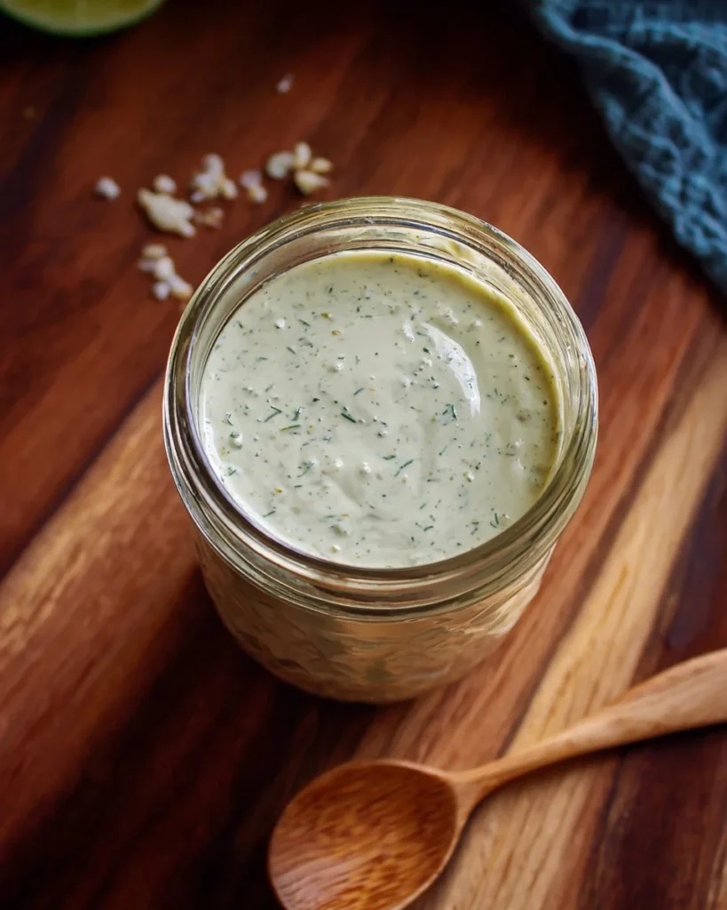 Homemade Kefir Ranch Dressing in a bowl with fresh herbs