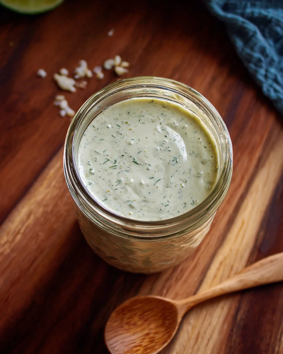 Homemade Kefir Ranch Dressing in a bowl with fresh herbs