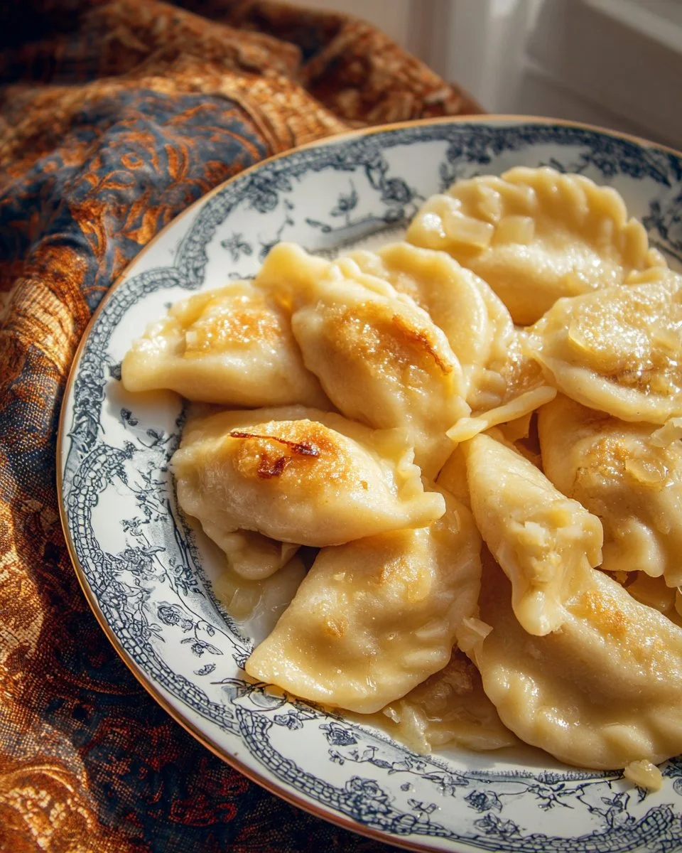 Homemade pierogi with filling served on a plate