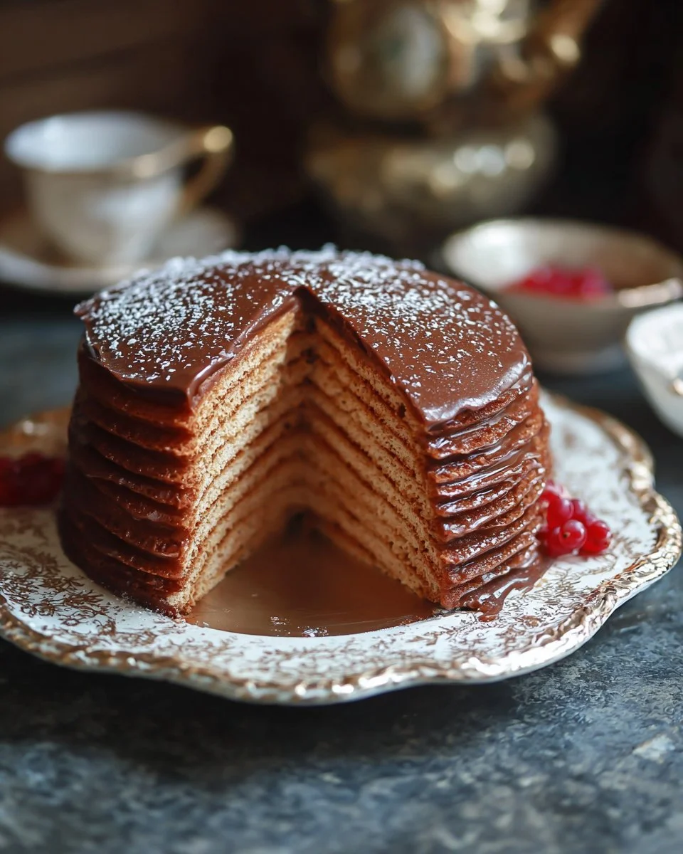 Homemade Spartak Cake with layers of chocolate and cream