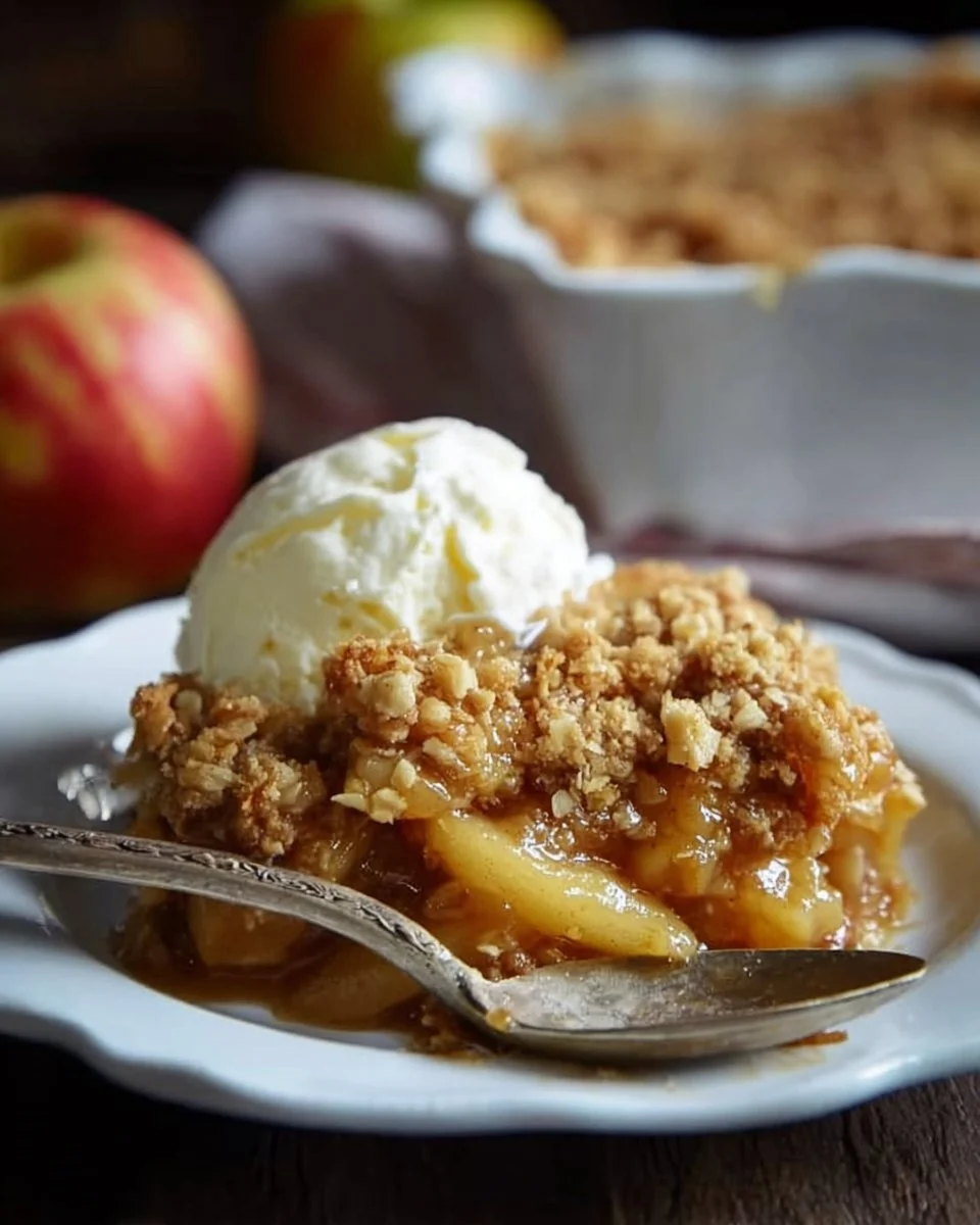 Delicious homemade apple crisp topped with a crunchy oat topping