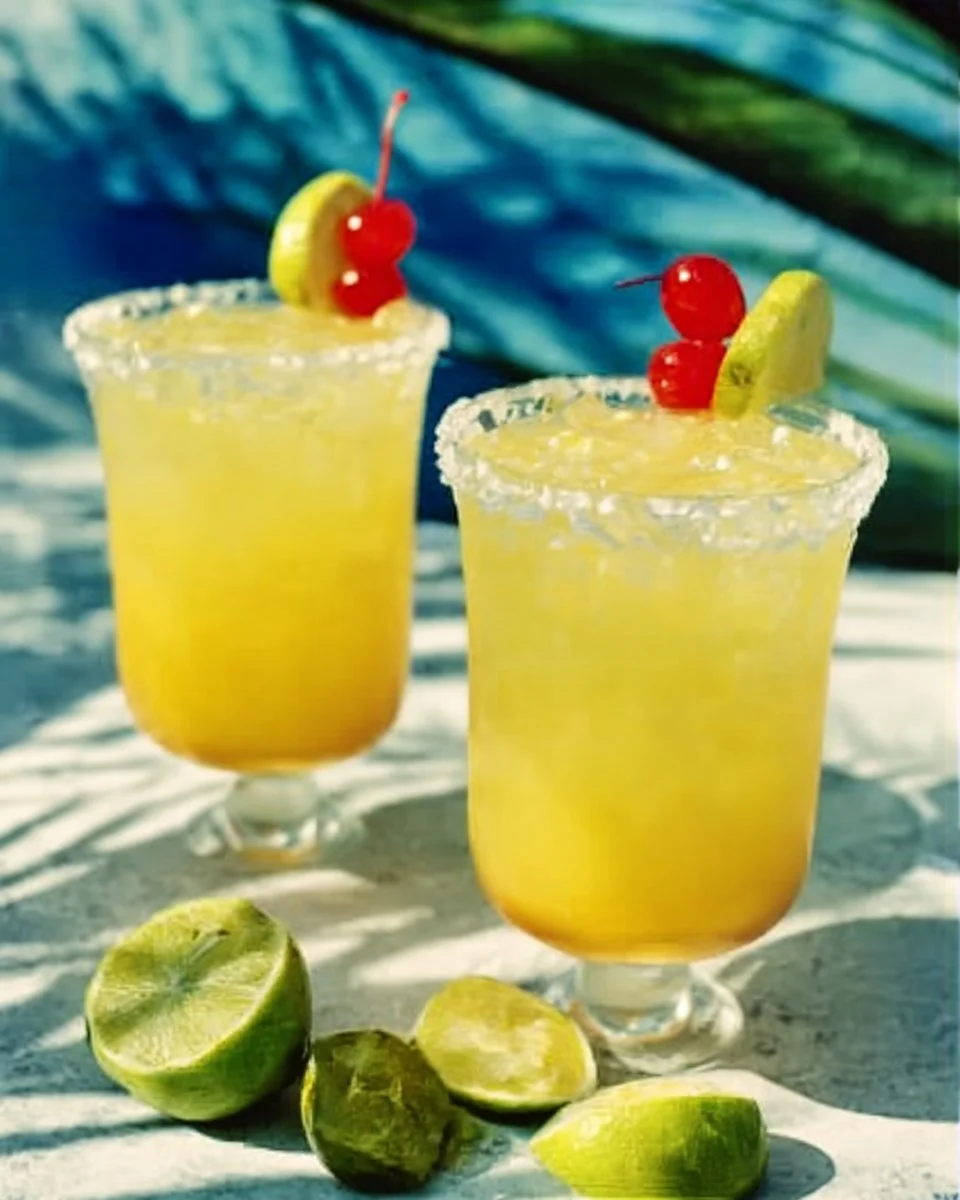 Hawaiian Margarita served with tropical fruits and garnishes