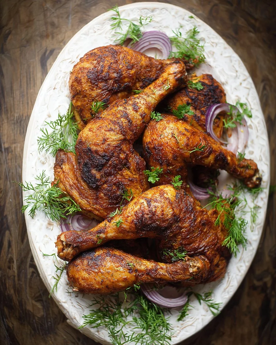 Delicious baked chicken leg quarters ready to be served