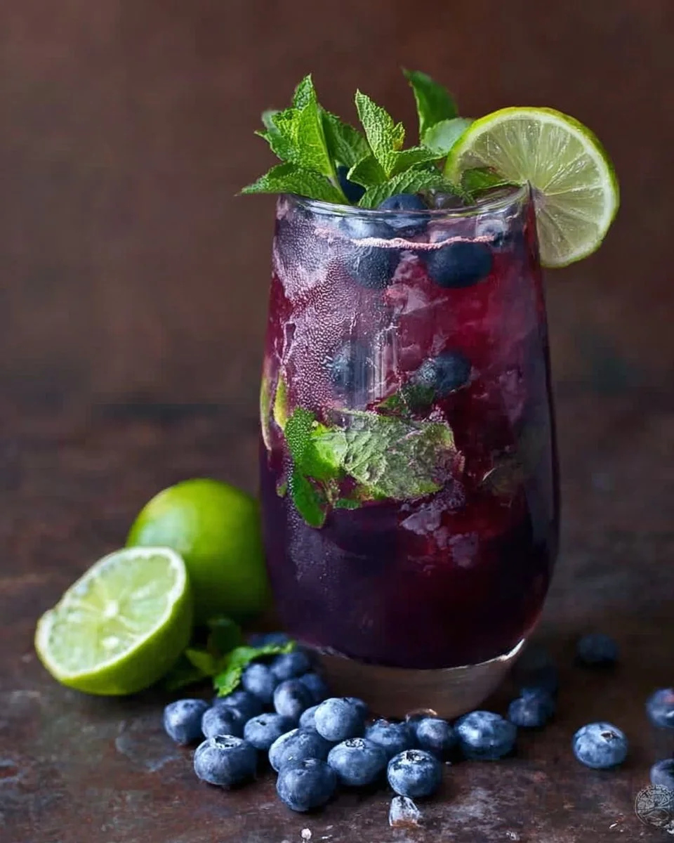 Delicious blueberry mojito pitcher with fresh blueberries and mint leaves