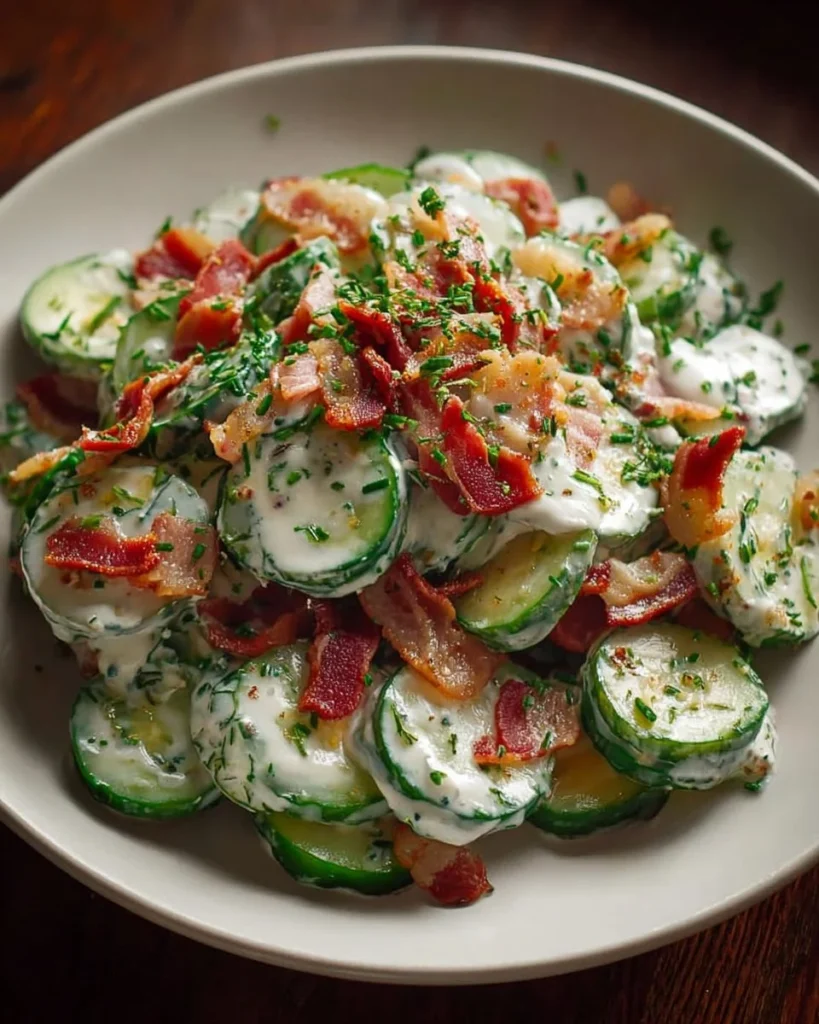 Cucumber Bacon Ranch Salad with fresh ingredients and creamy dressing