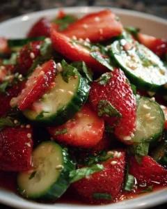 Cucumber Strawberry Salad with fresh ingredients served in a bowl