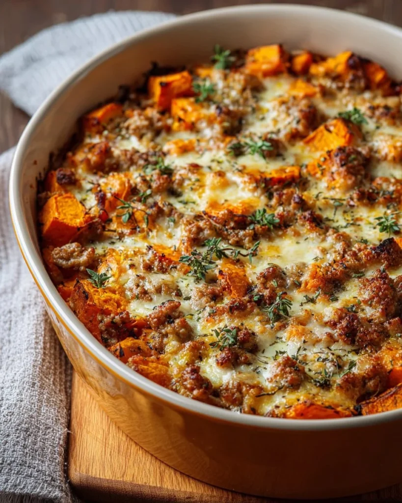 Ground Turkey Sweet Potato Bake dish ready to serve, healthy and flavorful.