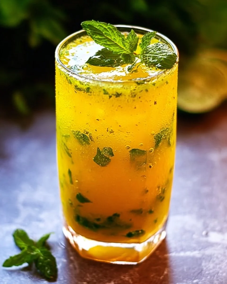 Mango Mojito cocktail garnished with mint and lime