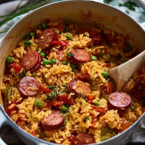 Paprika Sausage and Rice with Peppers and Peas