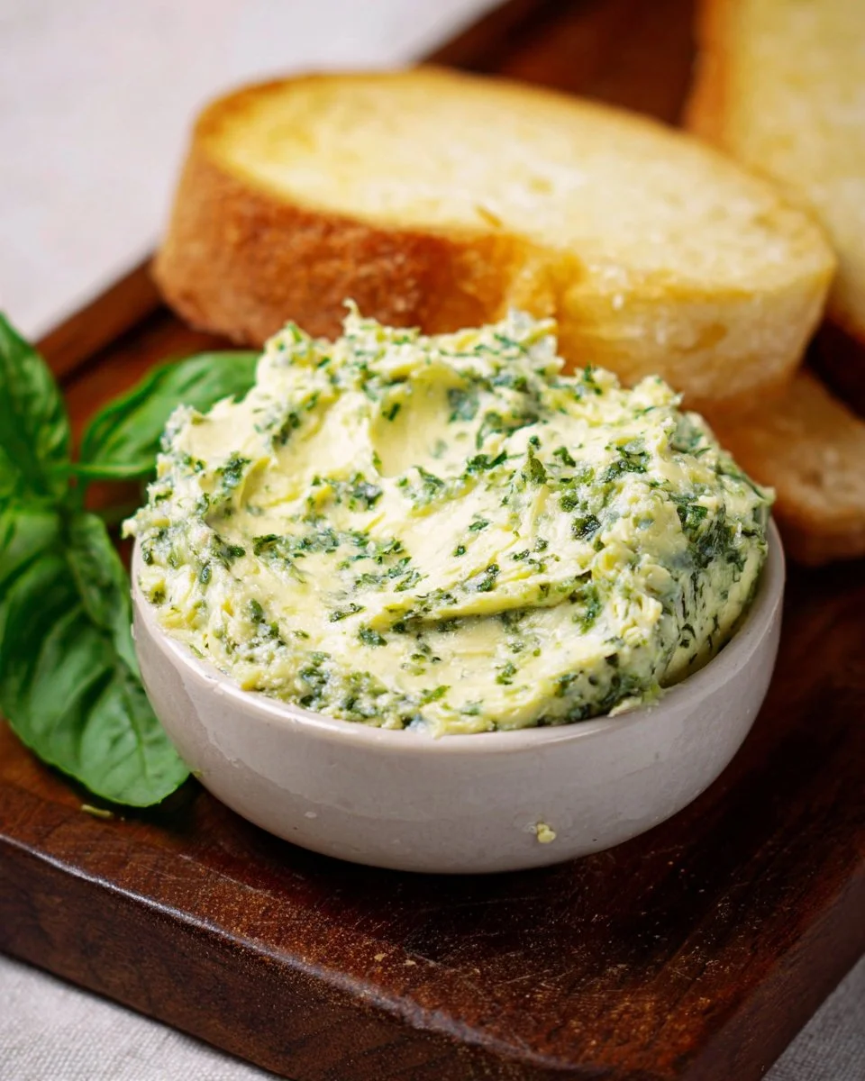 Delicious homemade pesto butter for spreading and cooking