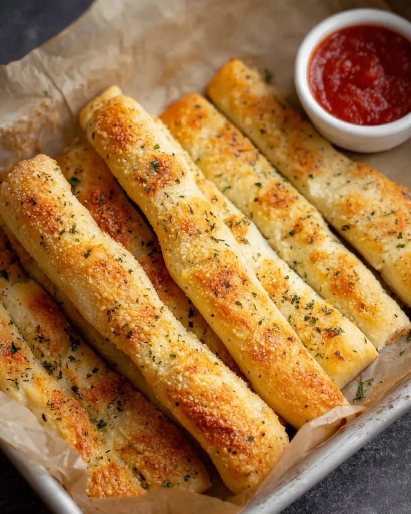 Delicious homemade sheet pan breadsticks ready to serve.