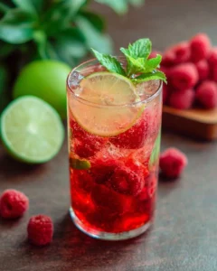 Refreshing Raspberry Mojito cocktail with mint and lime
