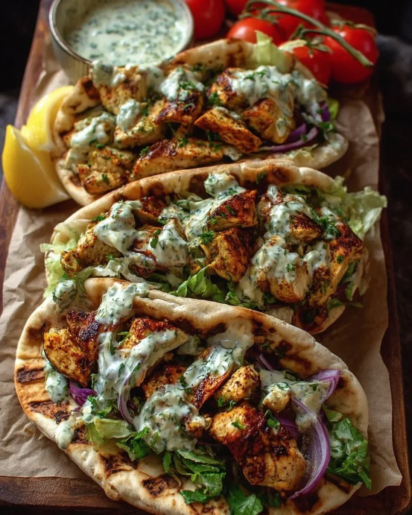 Sheet Pan Chicken Pitas with Herby Ranch served on a plate.