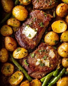 Delicious sheet pan garlic butter steak and roasted potatoes