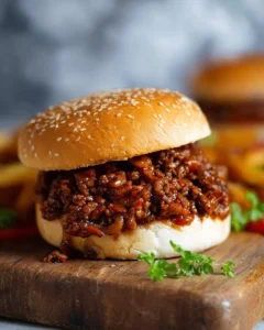 Delicious Sloppy Joe sandwich served with toppings on a plate