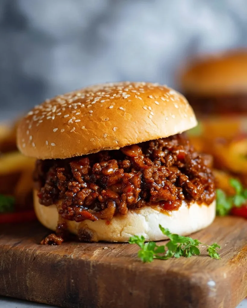Delicious Sloppy Joe sandwich served with toppings on a plate