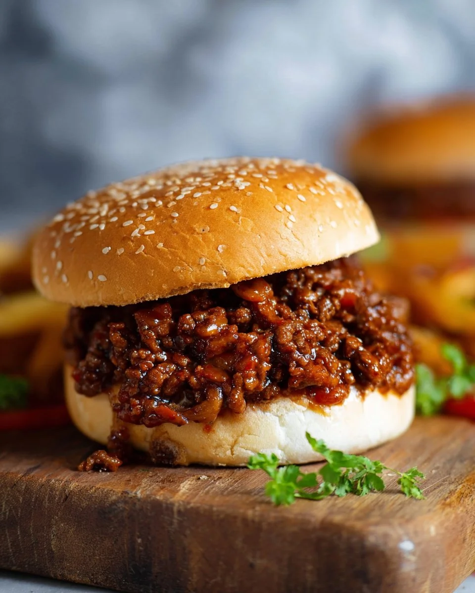 Delicious Sloppy Joe sandwich served with toppings on a plate