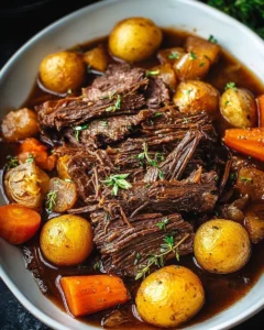 Deliciously tender ultimate crock pot pot roast with vegetables.