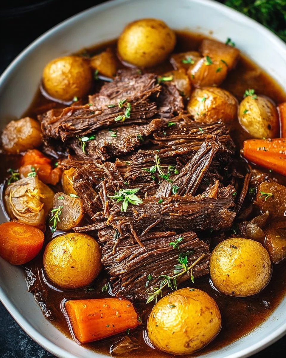 Deliciously tender ultimate crock pot pot roast with vegetables.