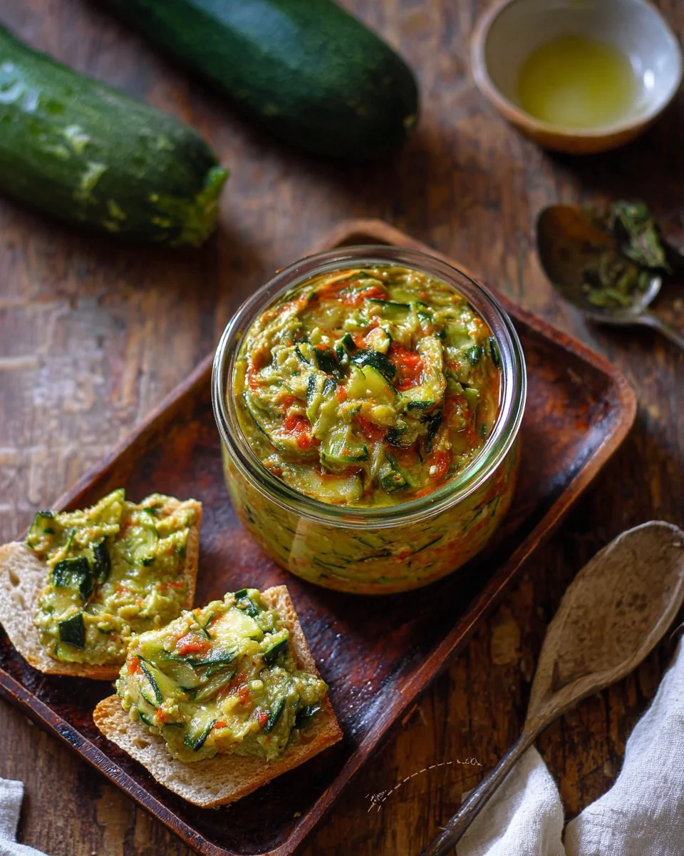 Homemade zucchini spread recipe (Ikra) served in a bowl.