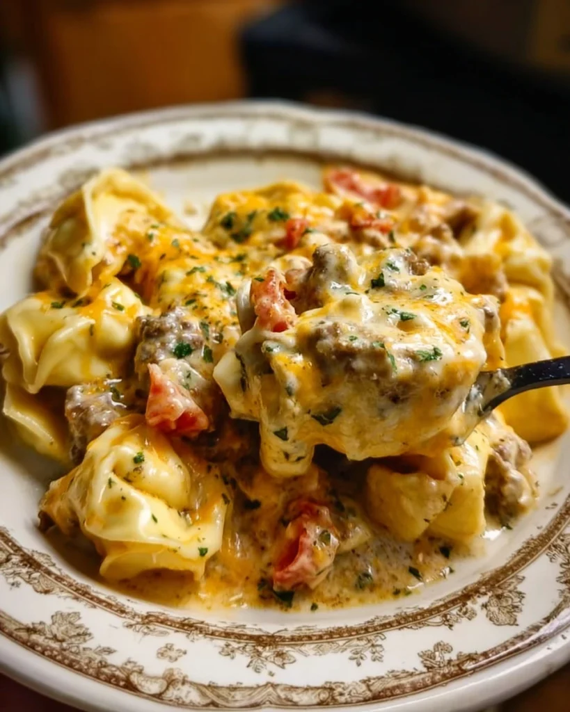 Crock Pot Cheesesteak Tortellini 2 Easy Crock Pot Cheesesteak Tortellini served hot - Philly cheesesteak pasta