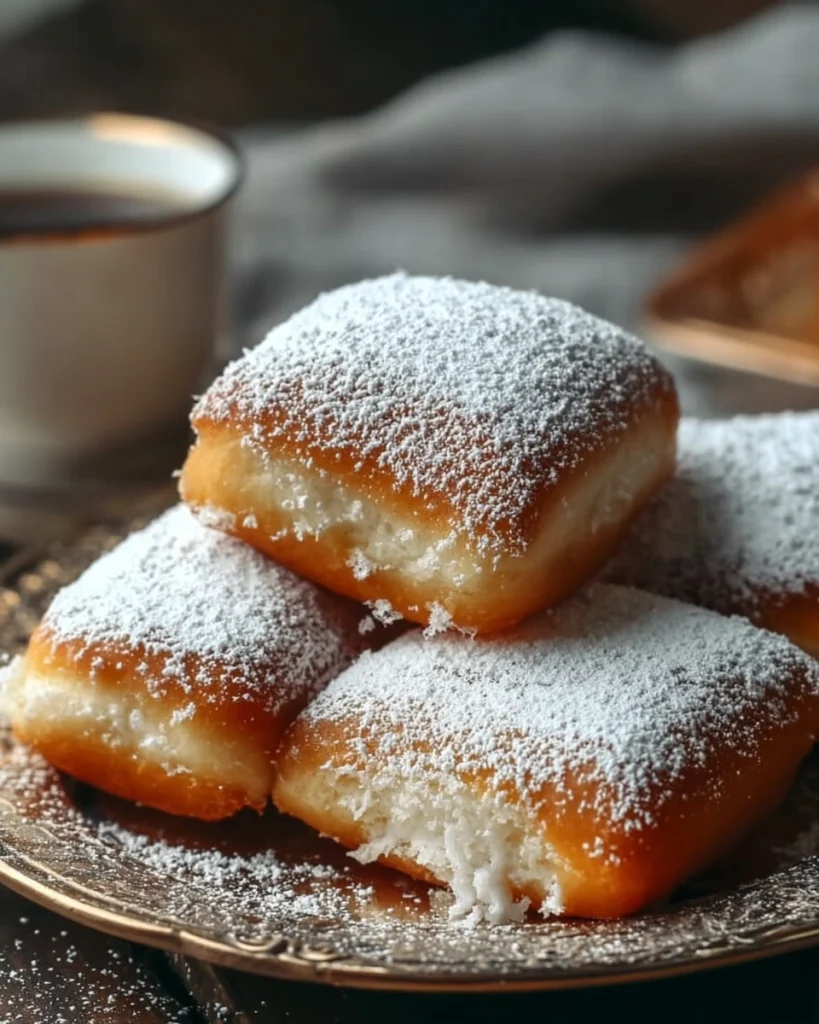 light fluffy beignets with powdered sugar