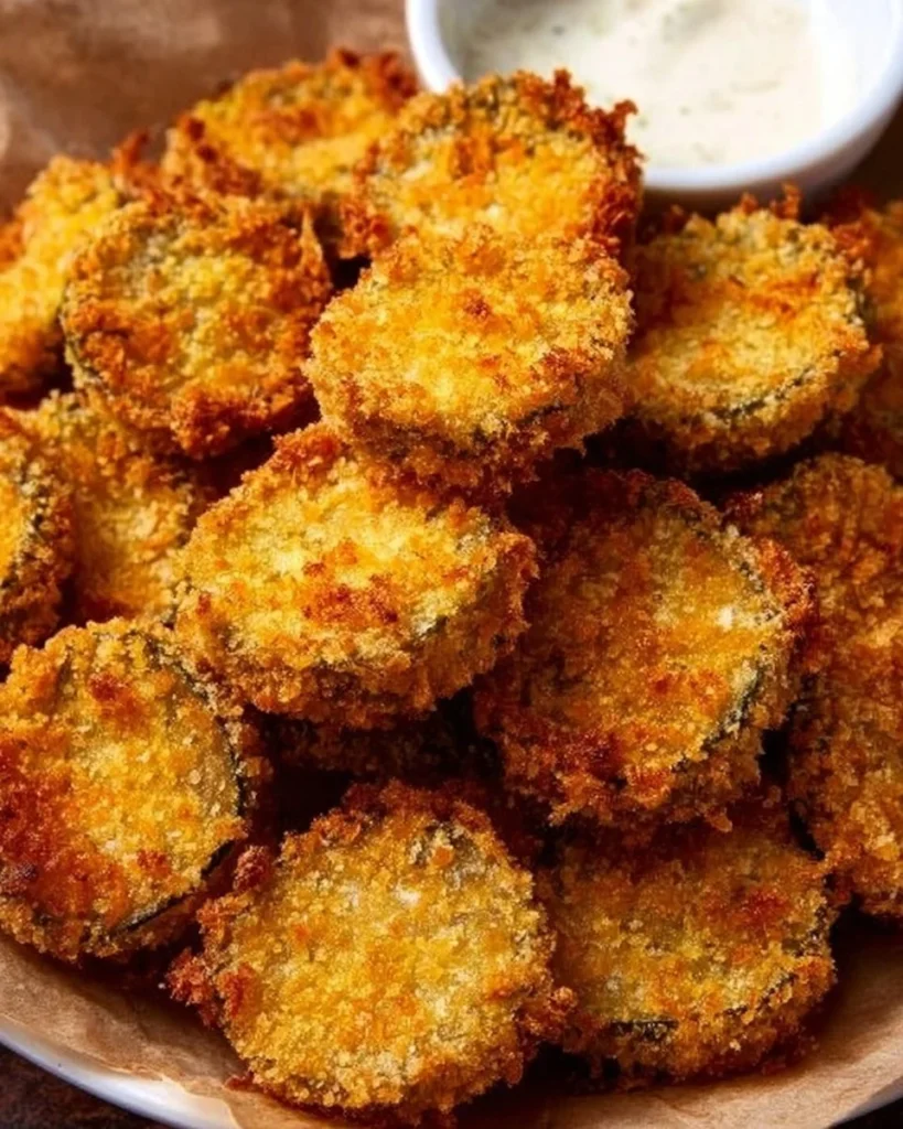 Crispy air fryer fried pickles on a plate ready to serve
