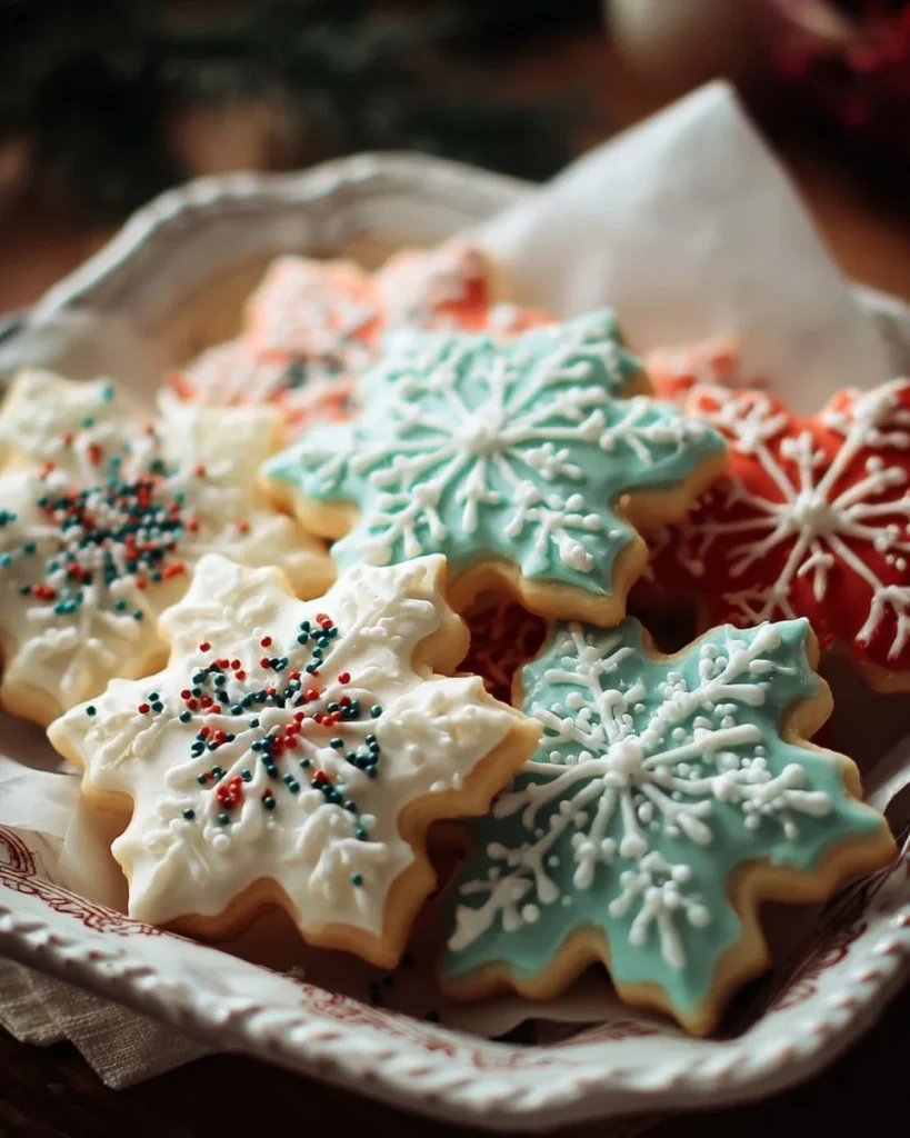 A batch of best soft Christmas cookies decorated with festive icing and sprinkles.