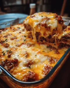 Delicious and hearty Cattle Drive Casserole served in a rustic dish
