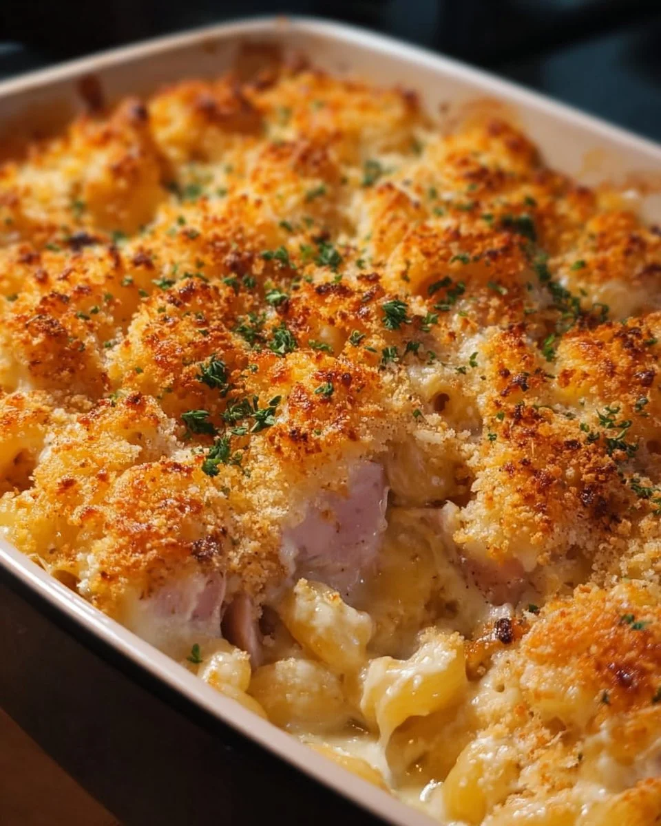 Delicious Chicken Cordon Bleu Casserole made with chicken, ham, and cheese