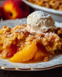 Delicious easy peach cobbler baked to perfection