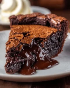 Gooey brownie pie with a rich chocolate texture and a crispy top layer