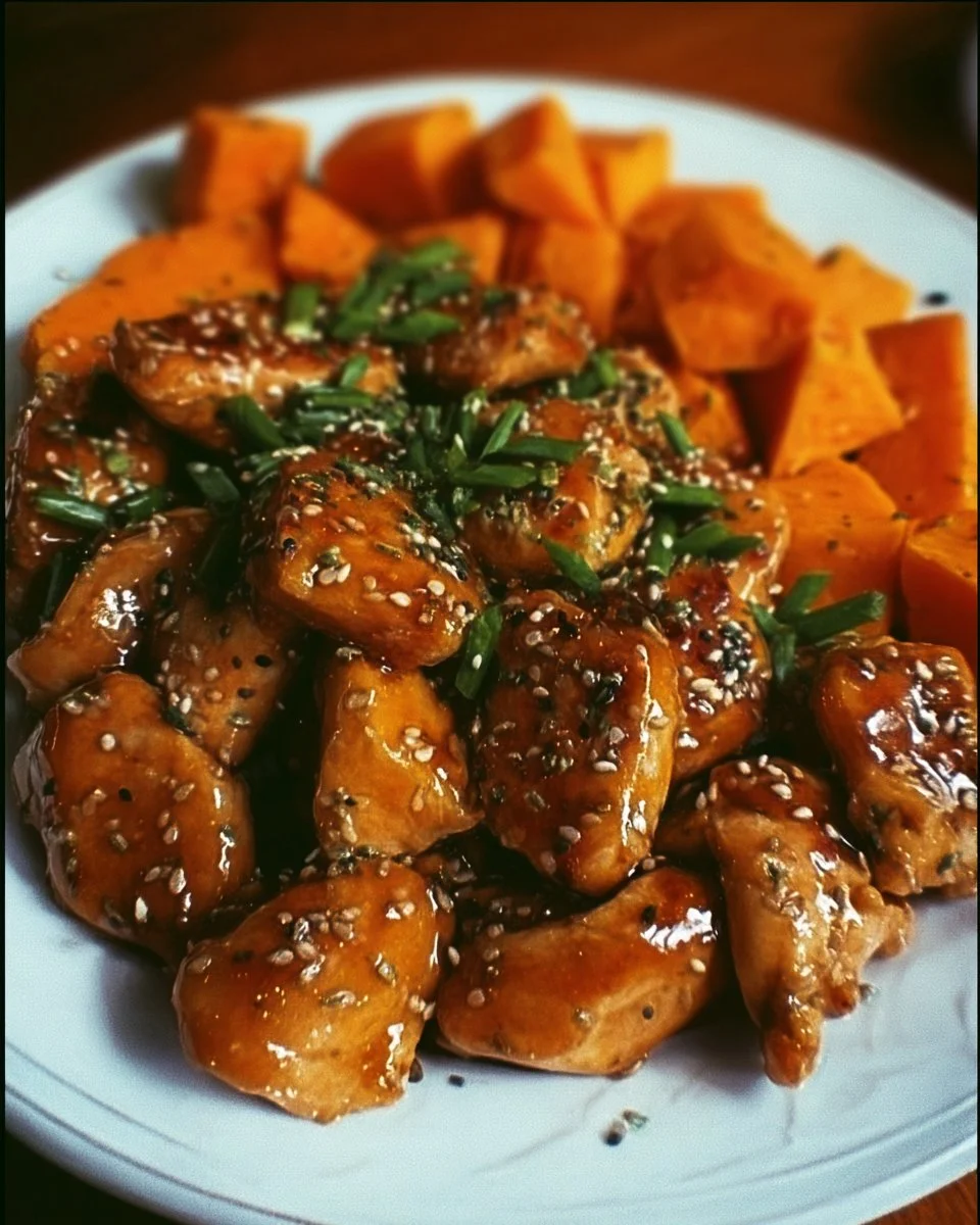 Honey Garlic Chicken served with sweet potato, a delicious and healthy dinner option