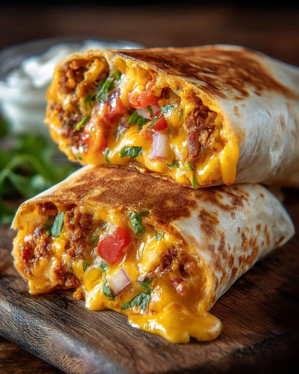 Irresistible grilled cheese burrito with melted cheese and crispy tortilla